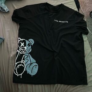 Black and blue teddy bear mens shirt, silky cloth feeling, really nice on skins